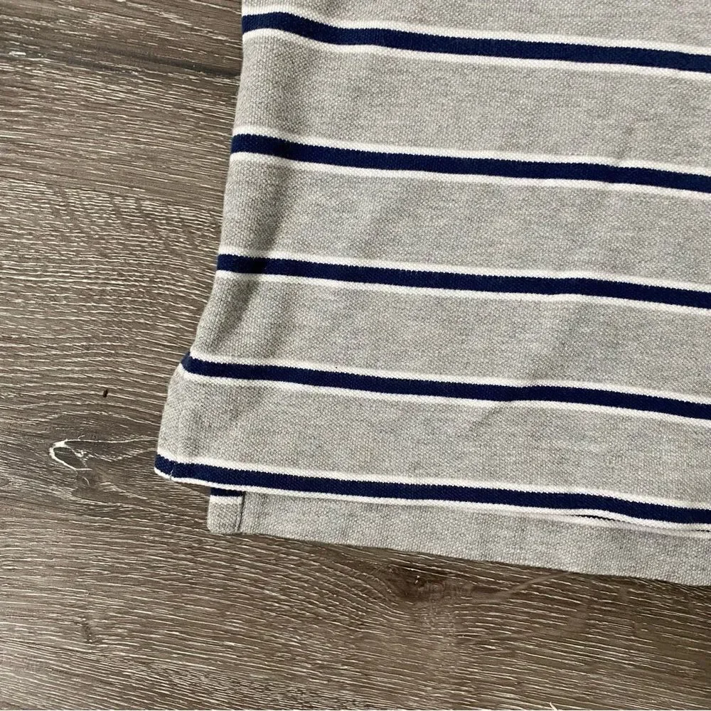 Ralph Lauren Striped Polo Short Sleeve Shirt Gray Blue SZ M